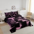 thumbnail image 4 of Black Pink Abstract Comforter Queen Gradient Square Queen Bedding Set, Geometry Grid Down Comforter Neon Checkered Bed Set, Glowing Plaid Quilted Duvet 3D Modern Bedroom Decor 3pcs (Black Reversible), 4 of 6