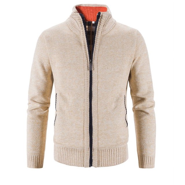 Cárdigan de otoño e invierno para hombre, suéter grueso y cálido, chaqueta de suéter de polar con cuello vertical para hombre