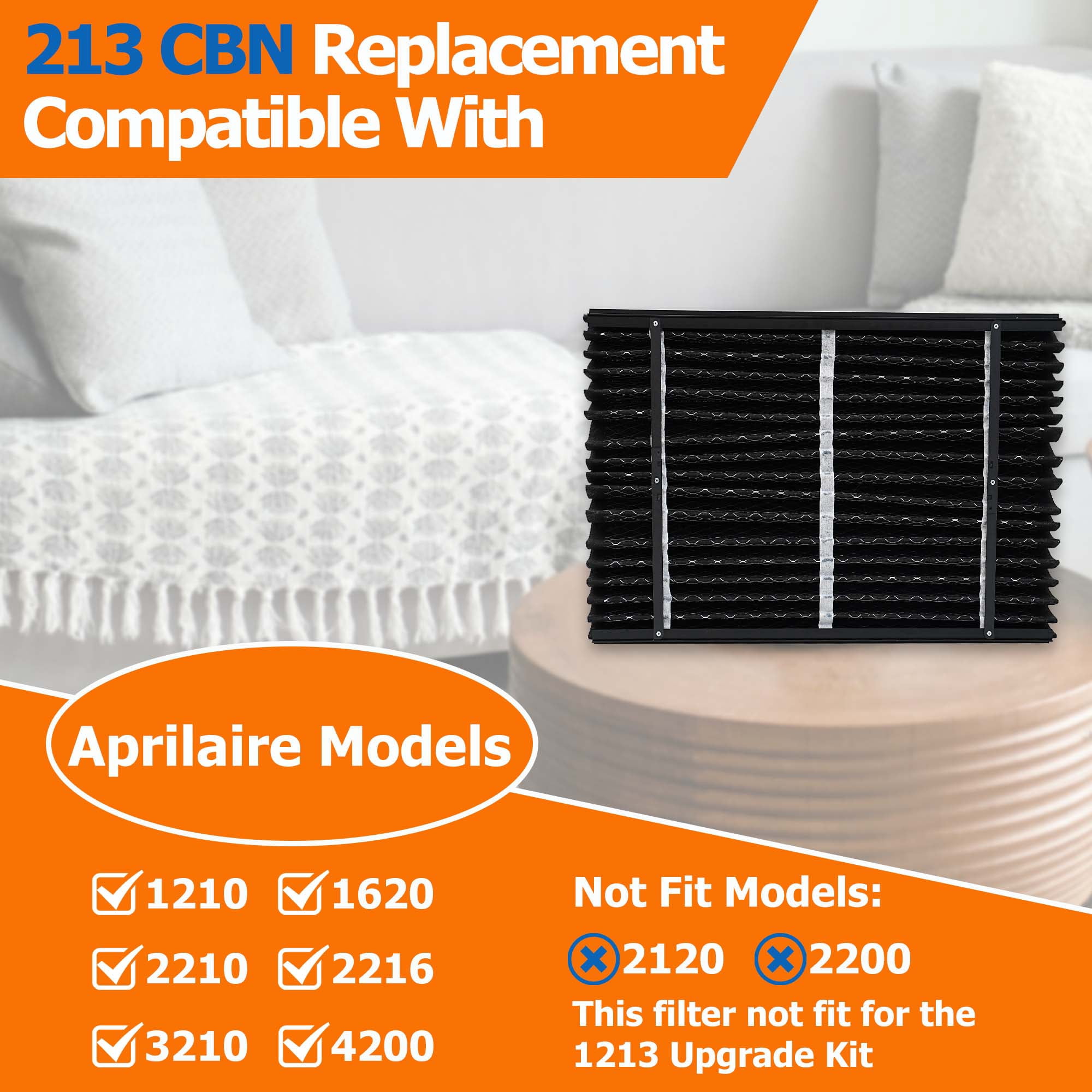 ShueBee 213 CBN Replacement Filter Compatible with AprilAire Whole House Air Purifier 1210, 1620, 2210, 2216, 3210, 4200 Furnace Air Purifier, MERV 13 with Carbon to Reduce Odors, 25x20x4, 1 Pack