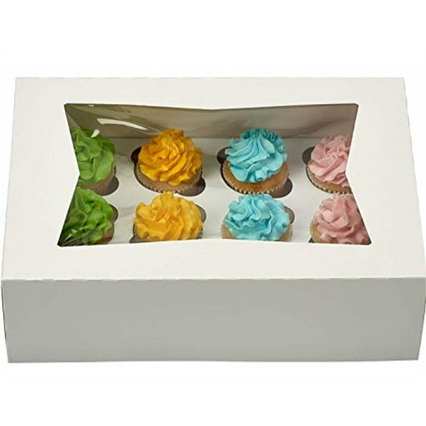 Cupcake Box holds 12, PACK of 10, 14x10x4 White Window Bakery/Cake Box