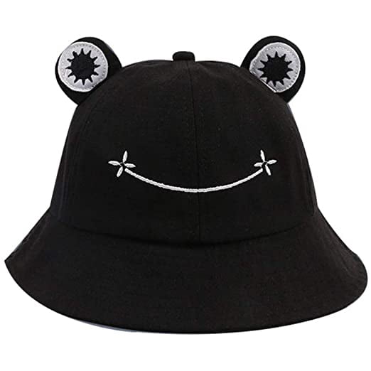 Sombrero de cubo de rana para adolescentes Sombrero de sol de algodón primavera verano, sombrero de rana lindo plegable al aire libre, sombrero de pescador de ala ancha (negro) Aldult oso de fresa Electrónica