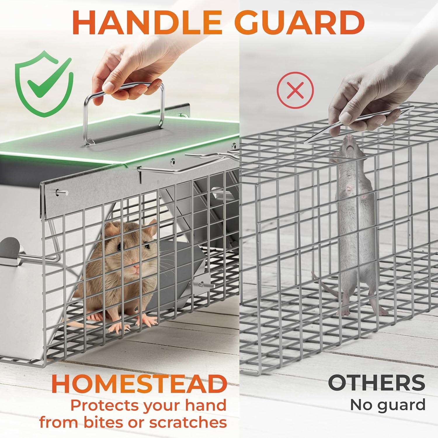 HOMESTEAD Live Rat Trap Indoor/Outdoor, Humane Live-Catch Cage Trap for Squirrel, Chipmunk, Small Rabbit, Weasel & Similar-Size Rodents, 18" x 5" x 5", 2 Doors, Fully Assembled