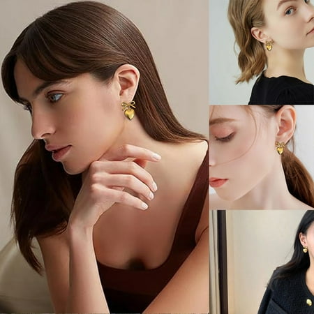 

Affordable Jewelry Valentine s Day Retro French Exquisite Bow Tie Love Heart Earrings High End Sweet Temperament Earrings For Women For Gift