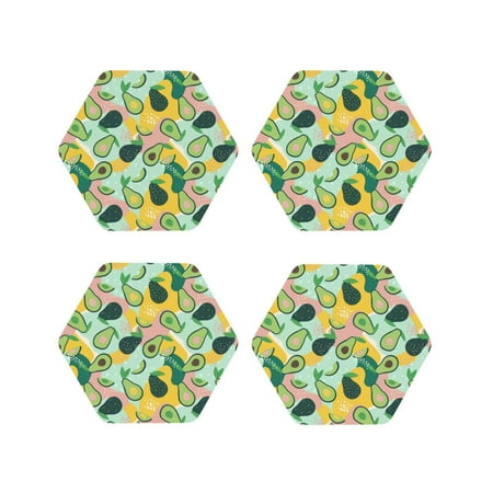 

Yiaed Avocado Print Leather Coasters for Drinks - Cup Coasters Coffee Table Kitchen Table Bar Home & Office Gifts Handmade Drink Coasters-Hexagon
