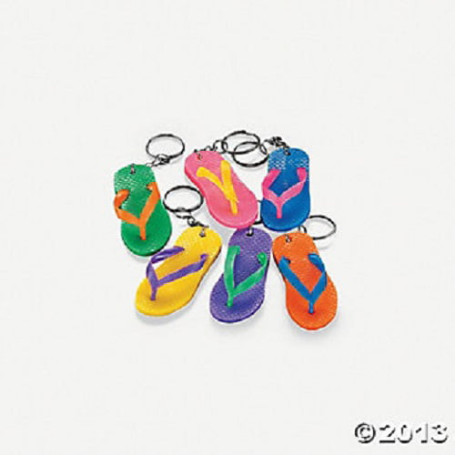 12 Rubber Flip Flop Keychains Bright Color Sandal Luau Pool Party ...
