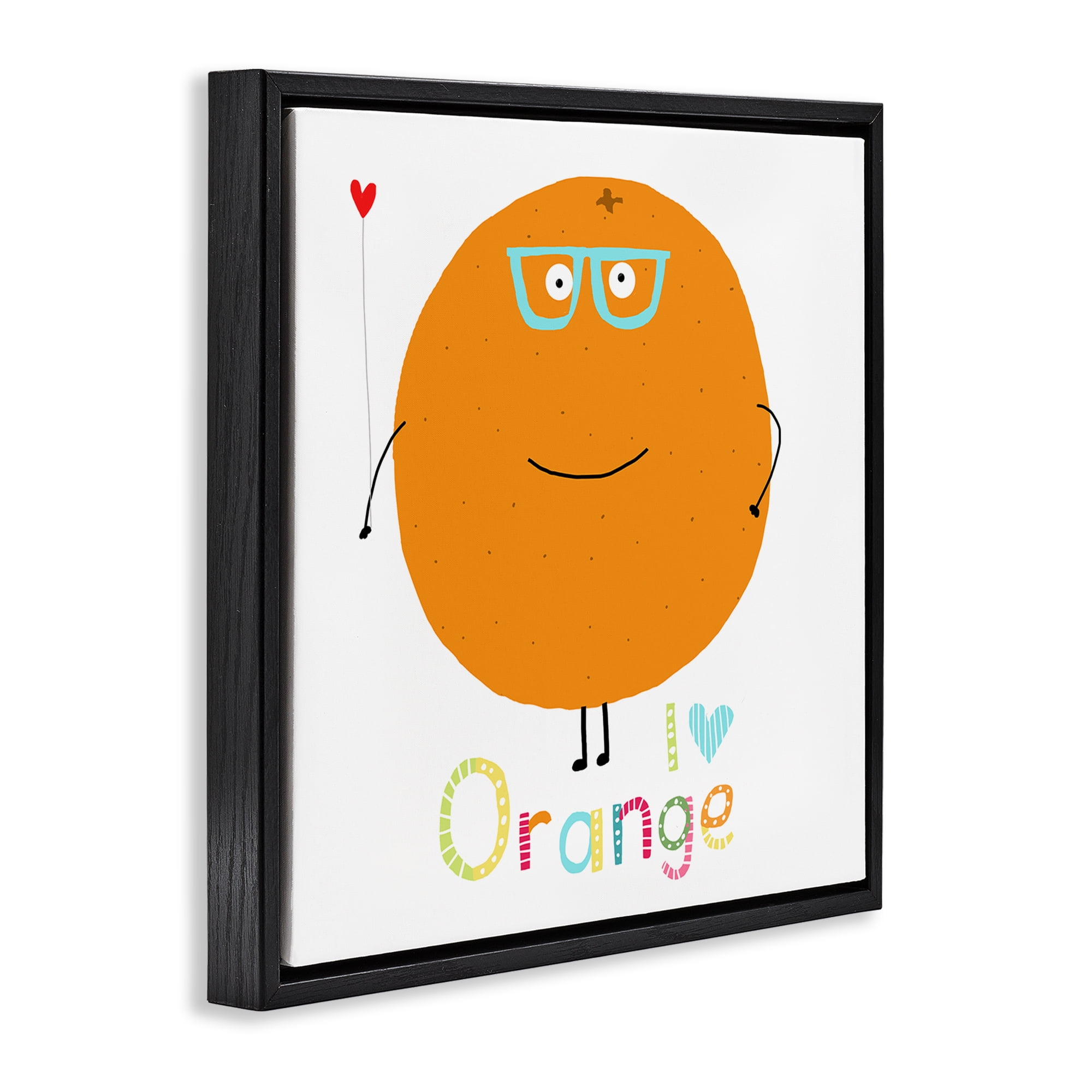 Stupell Industries Fun Smiling Orange Food & Beverage Painting Black Floater Framed Canvas Art Print Wall Art, 25 x 25