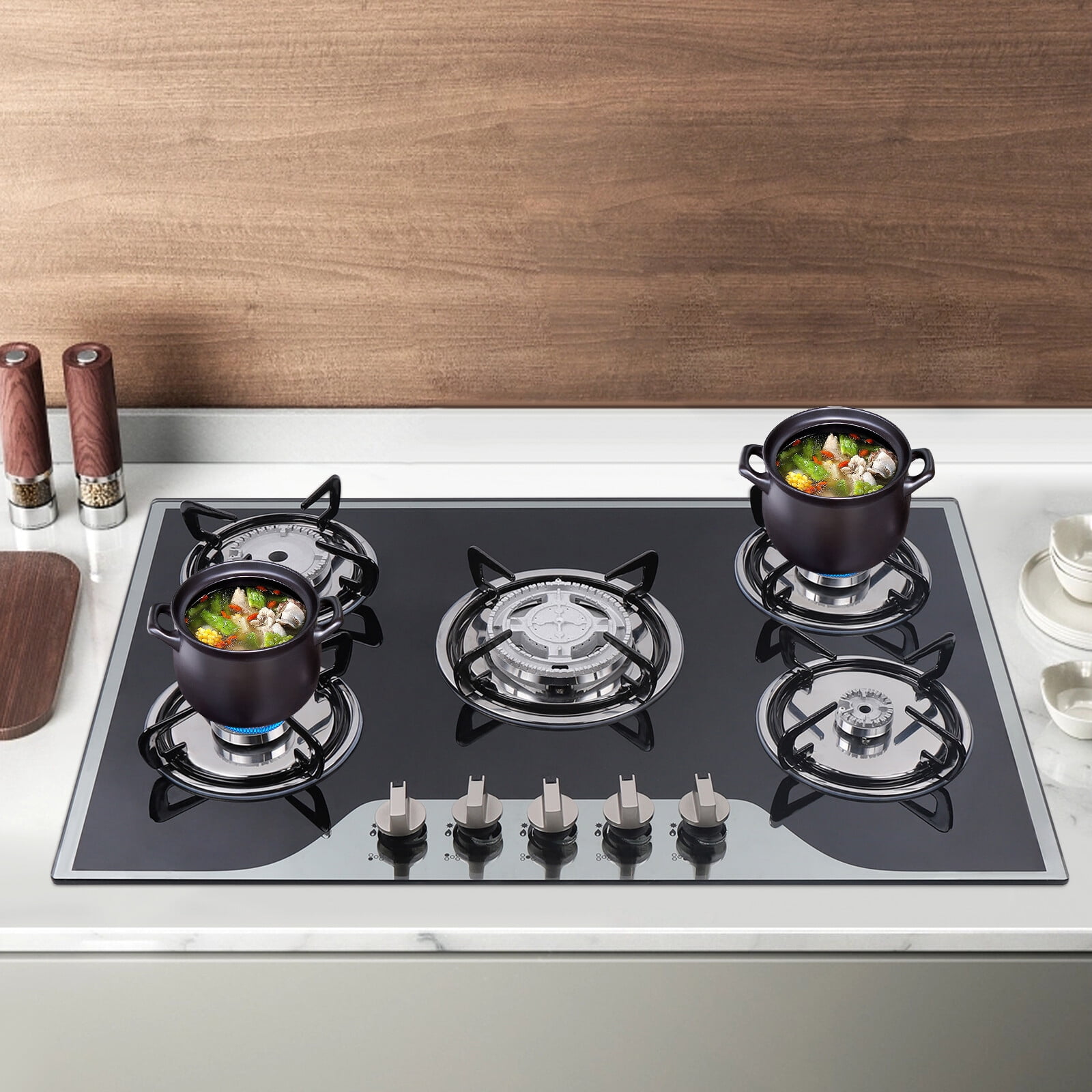 30.5*20.1 Cook Top 30 Inch Stainless Steel Built-in 5 Burners Stove LPG/NG Gas Cooker Hob for Restaurants