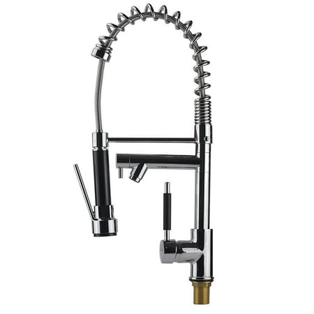 Series Double Handle - TANBURO Brass Double Handle Kitchen Sink Faucet with Swivel Pull Out High Pressure Sprayer and Spout Chrome