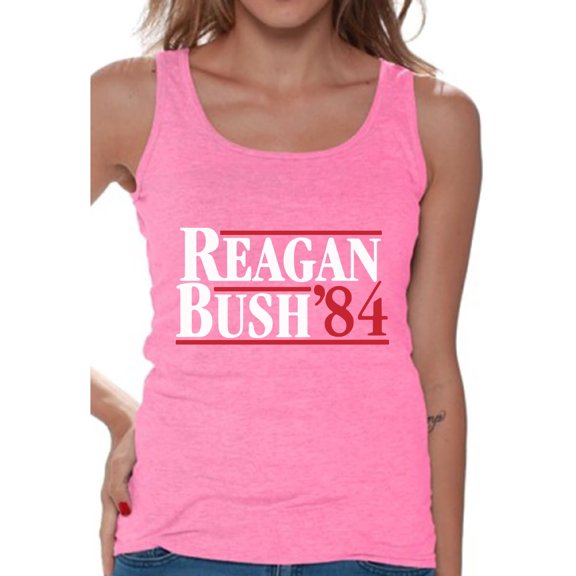 Awkward Styles Reagan Bush 84 Tank Top for Women Retro Presidential Campaign Tank Funny July 4 Outfit Ronald Reagan Bush Sleeveless Shirt for Women Republican Gifts for Her Retro Reagan Bush 84 Tank
