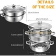 thumbnail image 3 of Steamer Pot Stainless Steel,2 Tier Steamer Pot 28cm Steamer Pot w/Glass Lid Food Veg Cooker Pot Cooking Pan Steaming Pot Dim Sum Cookware Steamer For Kitcken Cooking Tool, 3 of 14