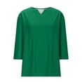 thumbnail image 3 of GERsome Plus Size 3/4 Sleeve T-Shirts for Women V-Neck Loose Fit Casual Trendy Blouses Green L, 3 of 6