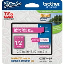 Brother 0.47" White on Berry Pink Tape for P-Touch (16.4')