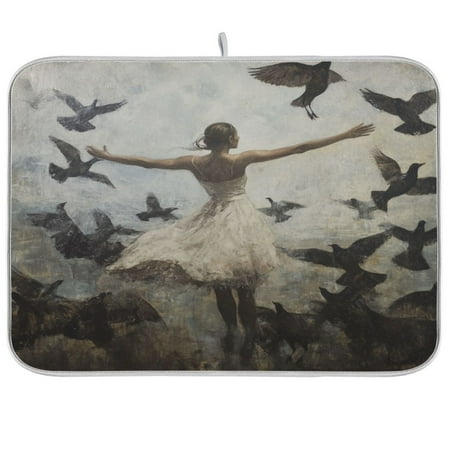 

Doves Of Peace and GirlsKitchen Drying Mat Heat Resistant Drainage with Non-Slip Rubber Backing Hides Stains Super Absorbent Easy to Clean 18×24in