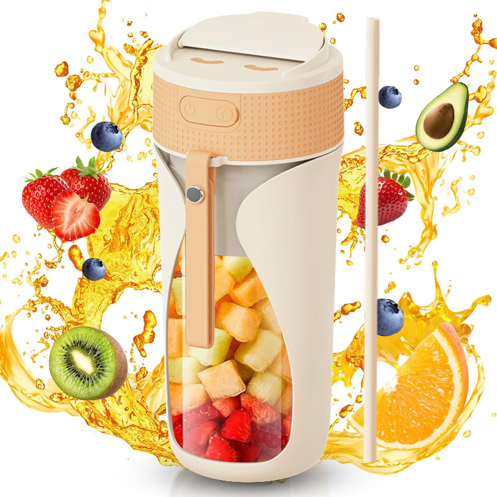450ml Portable Blender, 6 Blade Strong Power Mini Smoothie Maker, Quiet Cordless Travel Mixer with 15 Cycle Full Charge, Home and Sport