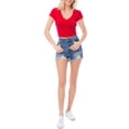 thumbnail image 3 of MixMatchy Women's Basic Ribbed Solid V-Neck Short Sleeve Crop Top, 3 of 6