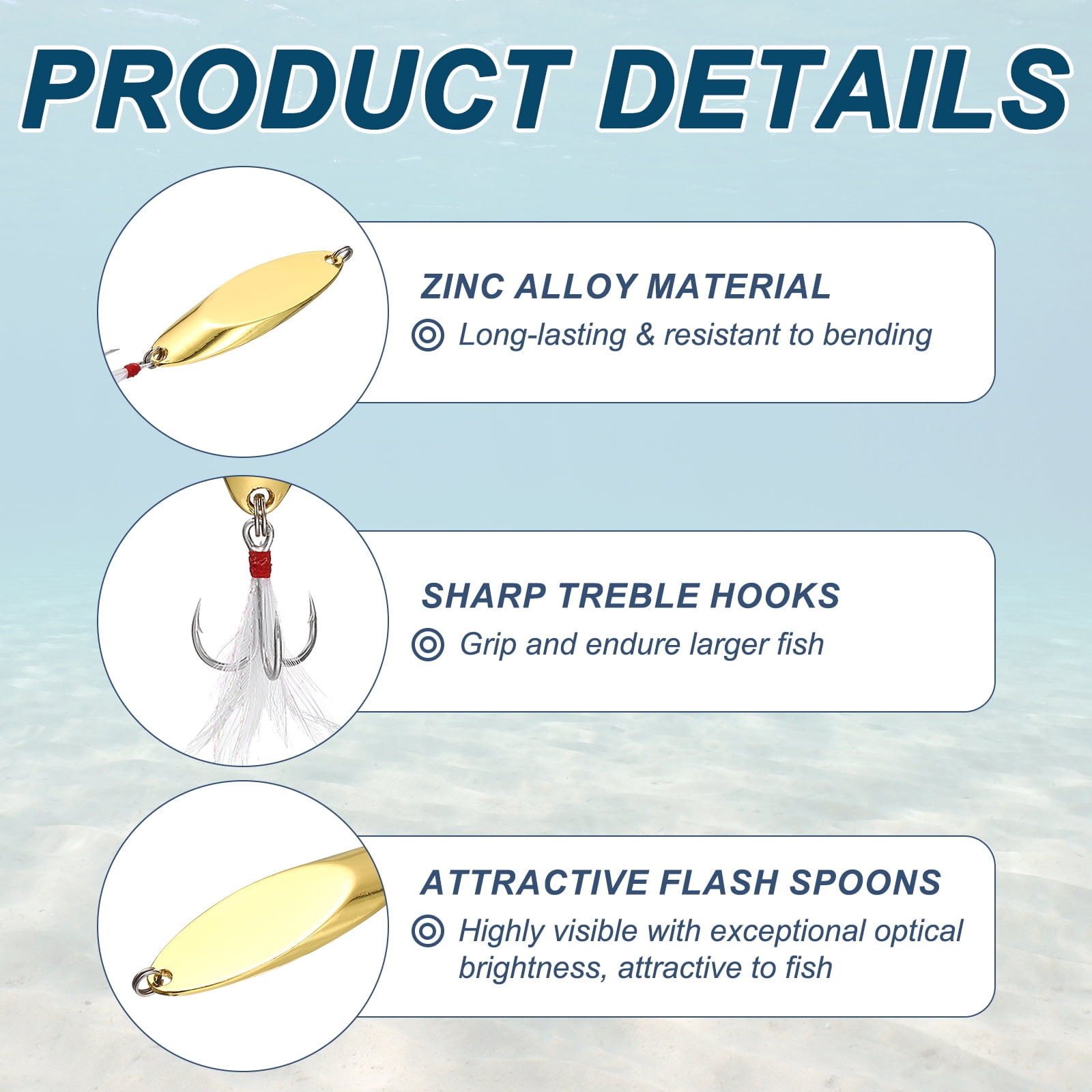 Uxcell Fishing Spoons Lures, Metal Saltwater Treble Trout Lures Jigging Spoon with Treble Hooks Spinner Baits 6 Pcs & 1.5oz & Gold - Fitting for (Freshwater/Salmon/Bass/Trout)