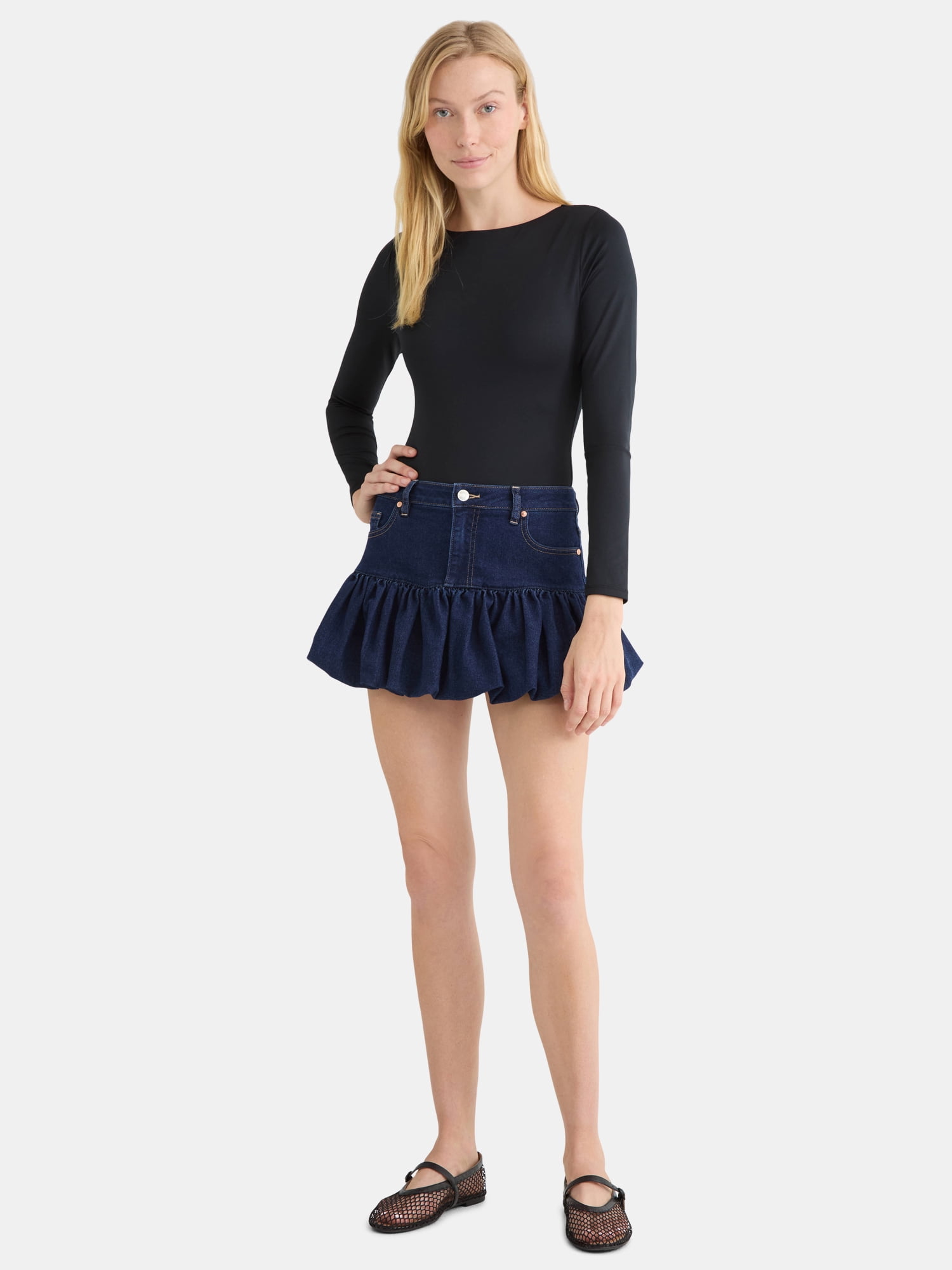 Madden NYC Denim Bubble Skirt,Womens