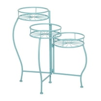 DecMode 19" x 18" x 21" 3 Tier Blue Metal Starburst Plantstand