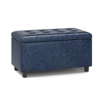 Cosmopolitan 34 inch Wide Storage Ottoman in Denim Blue Vegan Leather