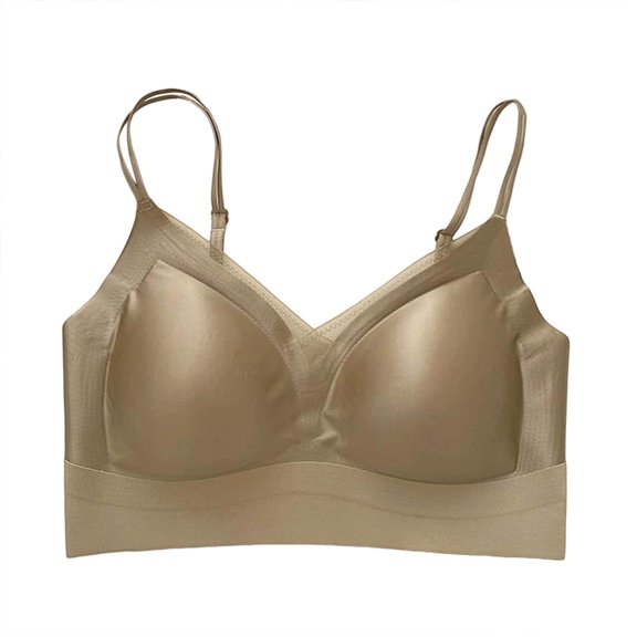 VEKDONE Women's Silk Soft Cup Wireless Bra Bralette Top Full Coverage Spaghetti Straps Bras Push Up Bra with Smooth Satin Everyday Bras Green Size L