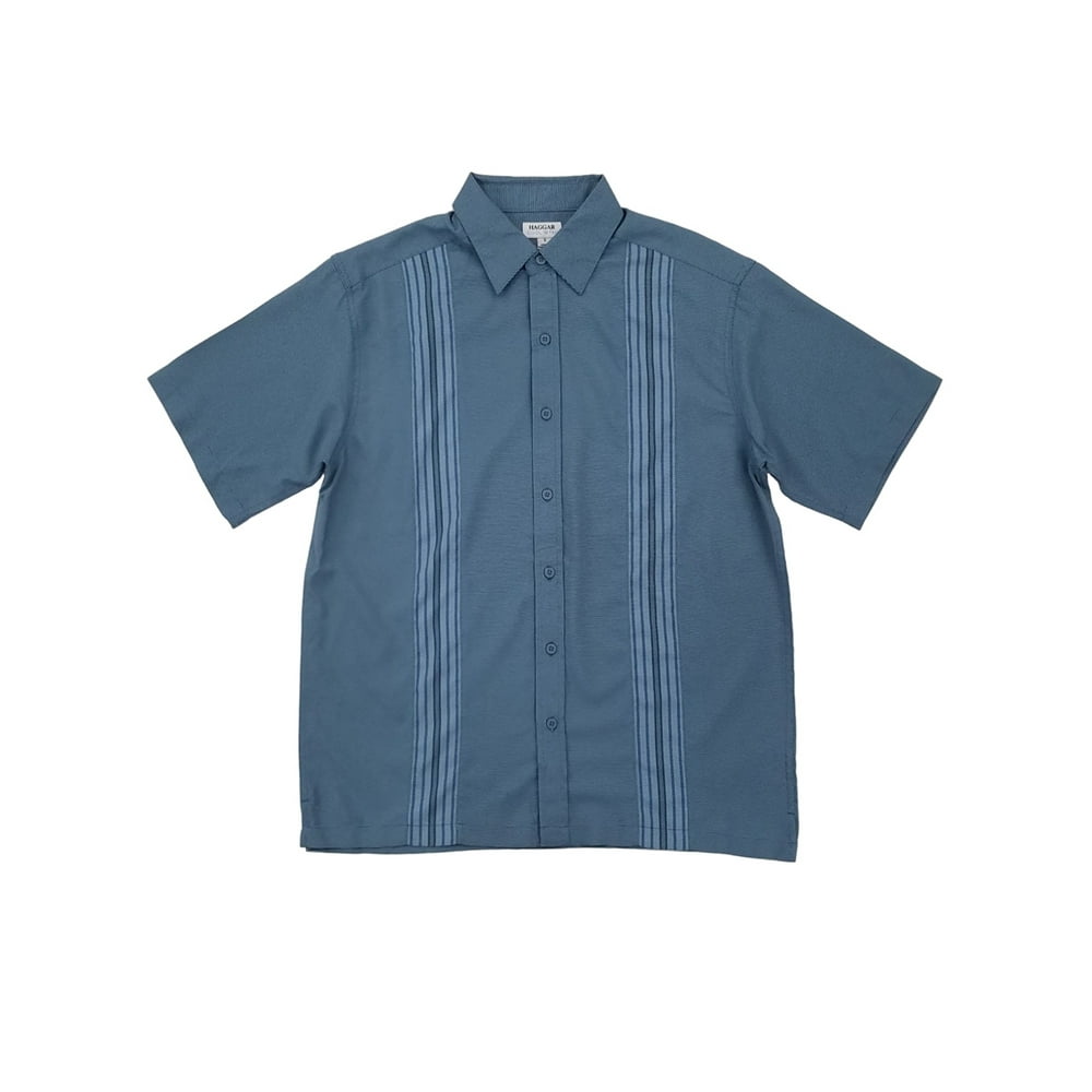 Haggar Mens Daybreak Blue Classic Fit Microfiber Short Sleeve Button