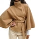 thumbnail image 2 of Ponchos con Mangas de Murciélago para Mujer, Abrigo de Lana con Cuello Alto y Cinturón, Chaqueta Corta de Invierno Caqui L, 2 of 6