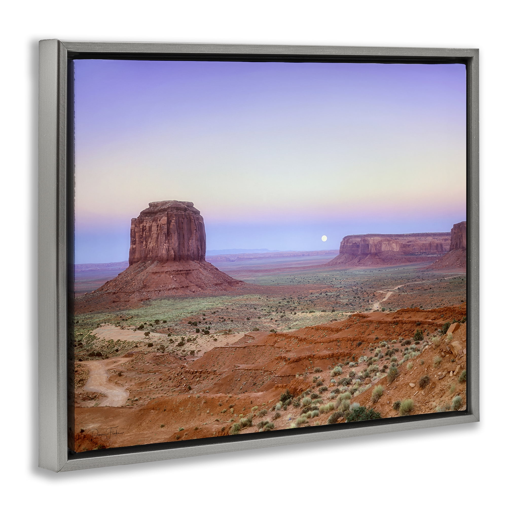 Stupell Industries Moonrise Over Monument Valley Gray Framed Floater Canvas Wall Art, design by Dennis Frates