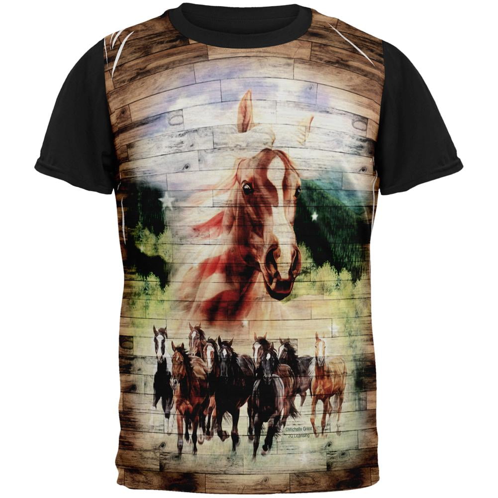 4th of July Wild Horse Mustang Patriot All Over Mens Black Back T Shirt ...