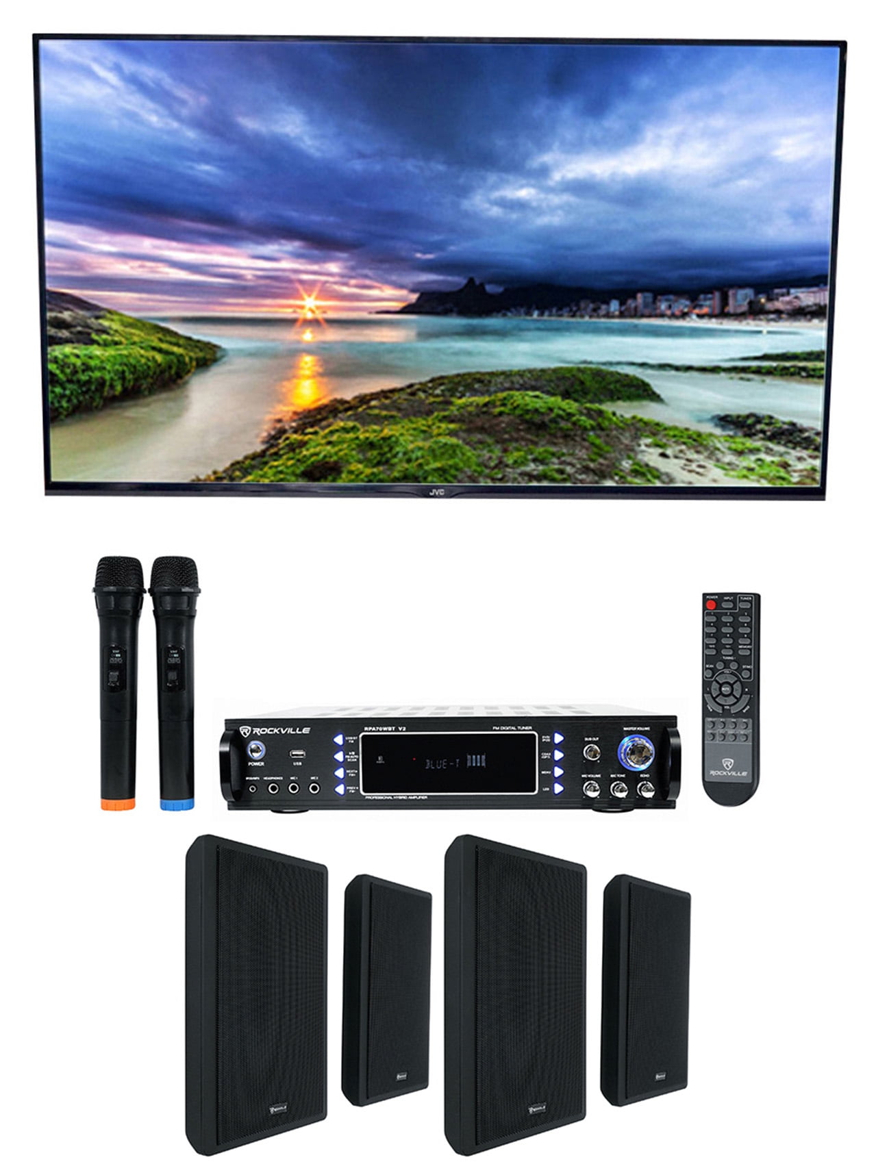 Rockville RPA70WBT Bluetooth Home Karaoke Machine System+(4) 5.25" Wall