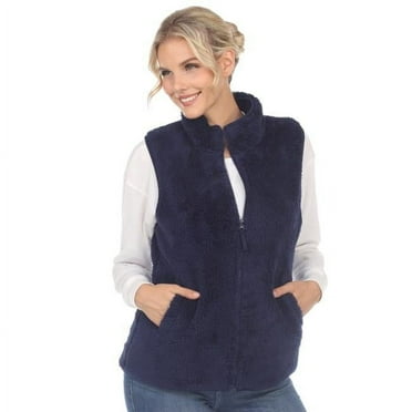 88822-02-M Zip Up Sherpa Vest, Navy - Medium