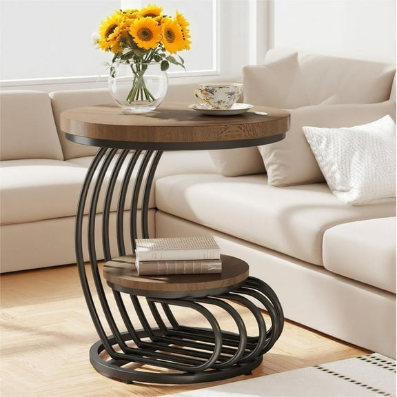 Fnova End Table Modern Wood Narrow Farmhouse Side Tables with Storage Shelf for Living Room, Bedroom, Nightstand