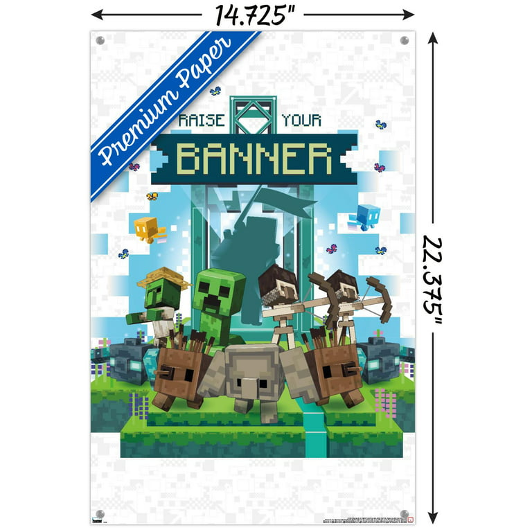 Minecraft: Legends - Raise Your Banner Wall Poster with Push Pins, 14.725