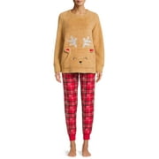 Sleep Nites Reindeer Sherpa Holiday Matching Family Christmas Pajamas Women's Sleepwear Set, 2-Piece, Sizes S-XL