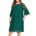 thumbnail image 3 of Uootdi Robes Formelles pour Femmes Col Rond Manches 3/4 Robes Brodées Grande Taille Robes Midi Élégantes Cadeau pour Invitée de Mariage, 3 of 6