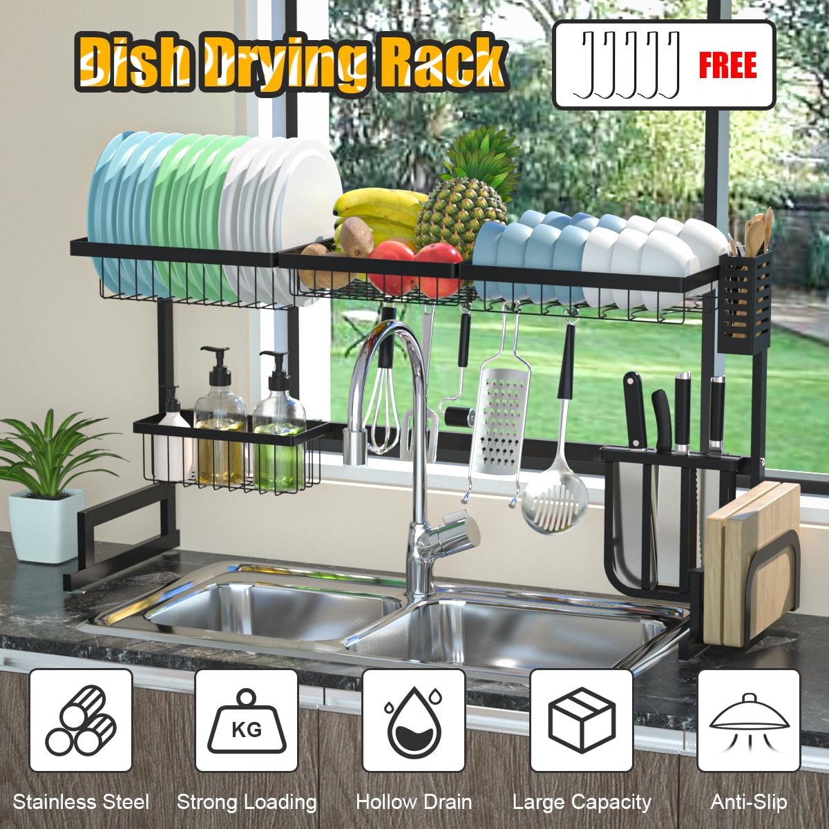 Teraves Over Sink Dish Drying Rack Large Two Tier Vertical