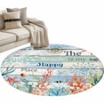 thumbnail image 2 of Round Area Rug 3ft,Nautical Starfish Coral Fish on Stamp Wooden Washable Carpet Non-Slip Runner Accent Rugs Indoor Floor Mat for Bedroom Living Room Decor,Marine Creature Theme, 2 of 9