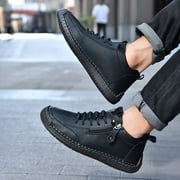 Mens Barefoot Wide Toe Combat Boots Vintage Casual Stitching Leather Zip up Walking Shoes Fashion Sneakers Ankle Booties