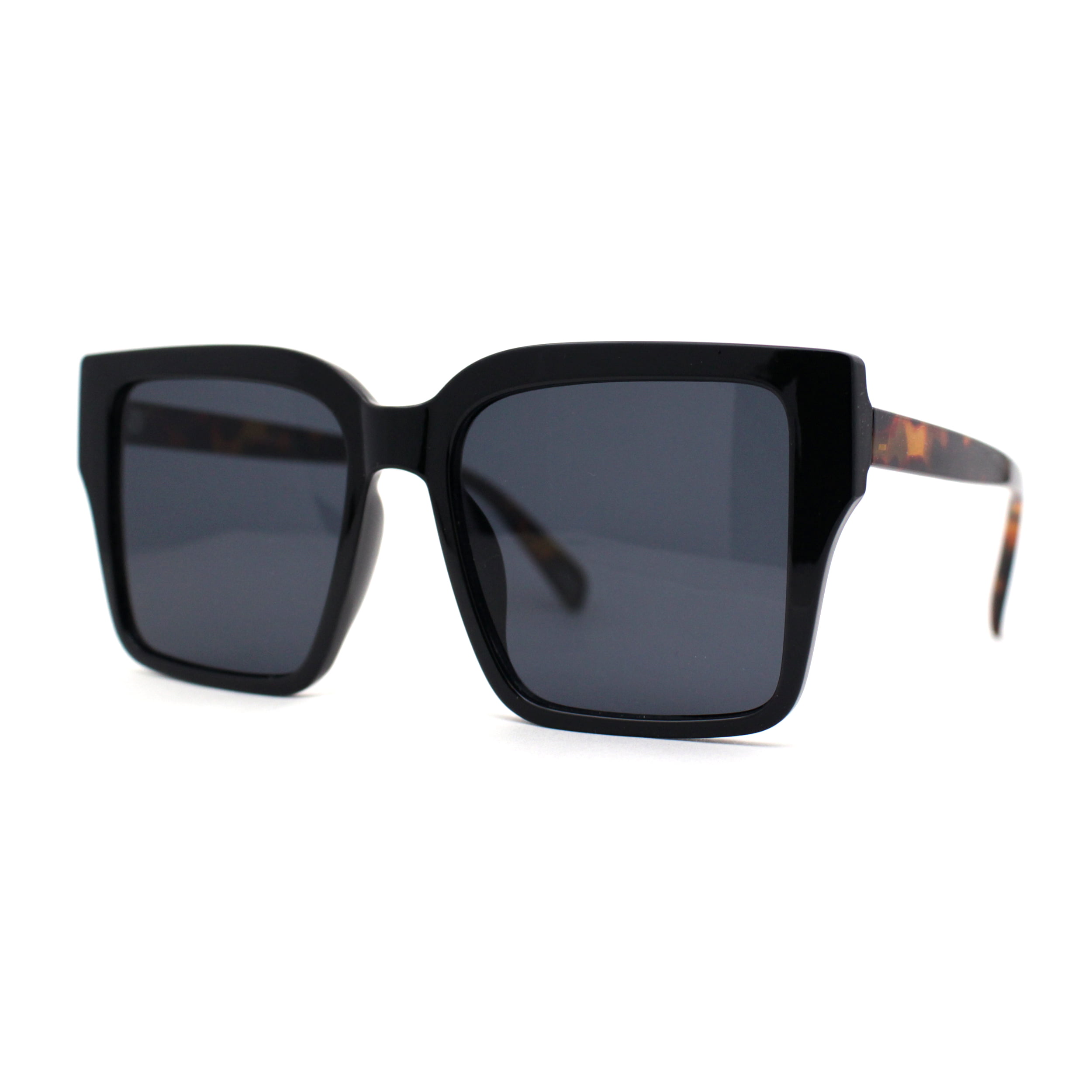 Womens Thick Horn Rim Butterfly Mod Fashion Plastic Sunglasses Black  Tortoise Solid Black 