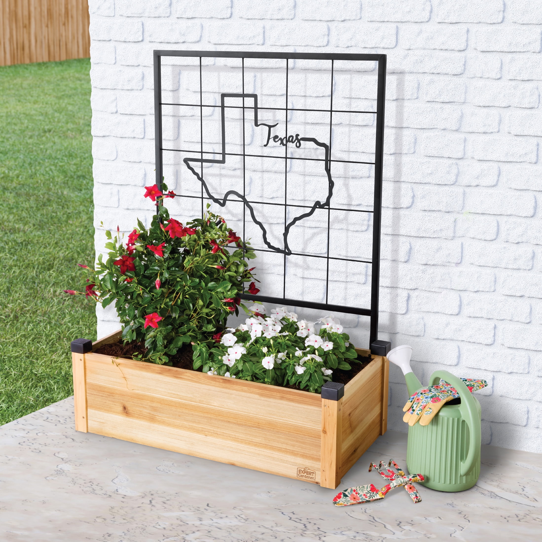Expert Gardener Wooden Raised Bed with Metal Texas Trellis, 2.6 cu ft