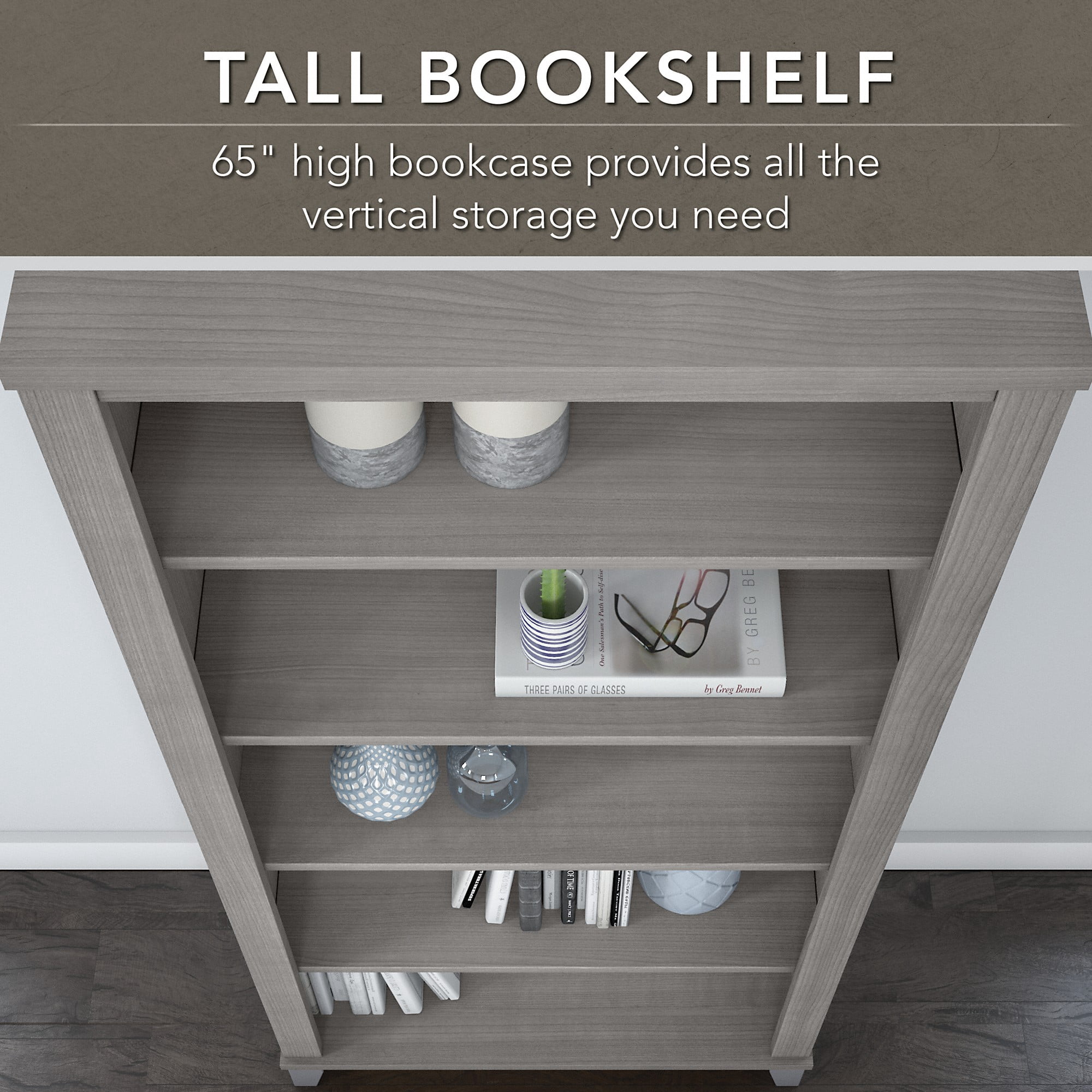 Bush Furniture Somerset Tall 5 Shelf Bookcase, Platinum Gray