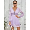 thumbnail image 2 of Plunge Neck Sheer Sleeve Tie Back Boho Dress Above Knee Length, 2 of 3