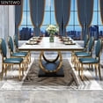 thumbnail image 3 of SENTEWO Luxury Marble Dining Table and 8 Dinning Chairs Stainless Steel Golden Leg Frame Dinner Table Chair Set Haute De Cuisine My Lux Decor Round, 3 of 20