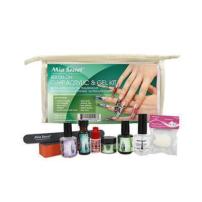 Mia Secret Brush on Clear Acrylic & Gel Kit UV Powder Prep Primer Top Coat Glue + Free Temporary Body