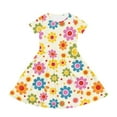 thumbnail image 2 of Uourmeti Hippie Flower Short Sleeve Swing Dress Summer Crew Neck Party Dresses with Pockets Casual Knee A-line Dresses Lightweight Soft Beach Dress for Girls, 2 of 6