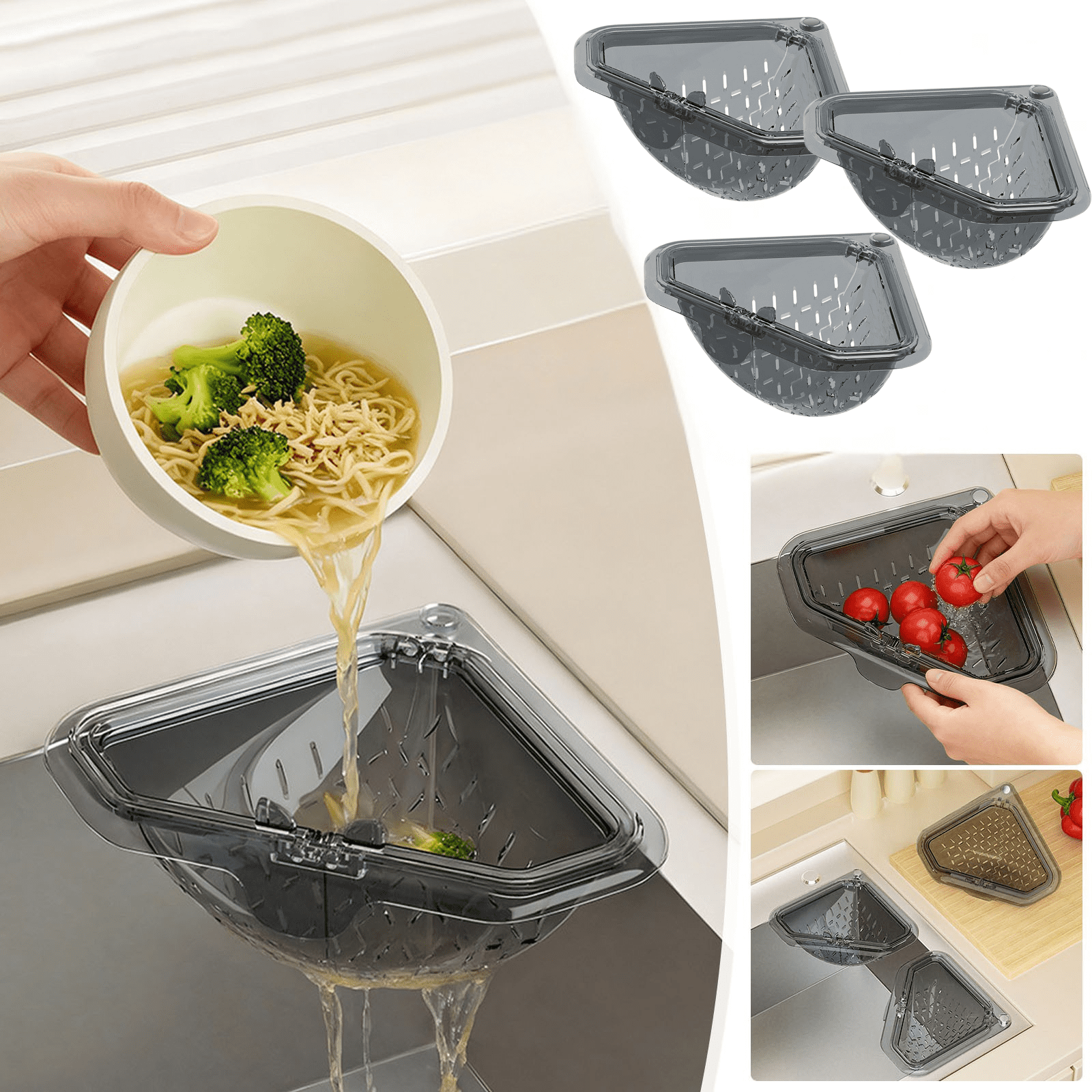 3PC Kitchen Sink Filter Screen Sink Caddy Sink Strainer Basket for Food Waste Multi-Purpose Kitchen Tool Drain Basket Drain Basket Multi Purpose Drain Basket