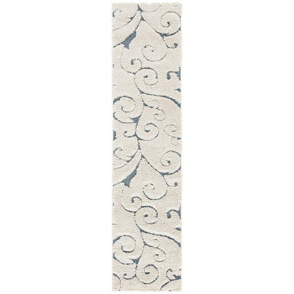 SAFAVIEH Florida Doug Floral Vines Geometric Shag Runner Rug, Beige/Blue Grey, 2'3" x 13'