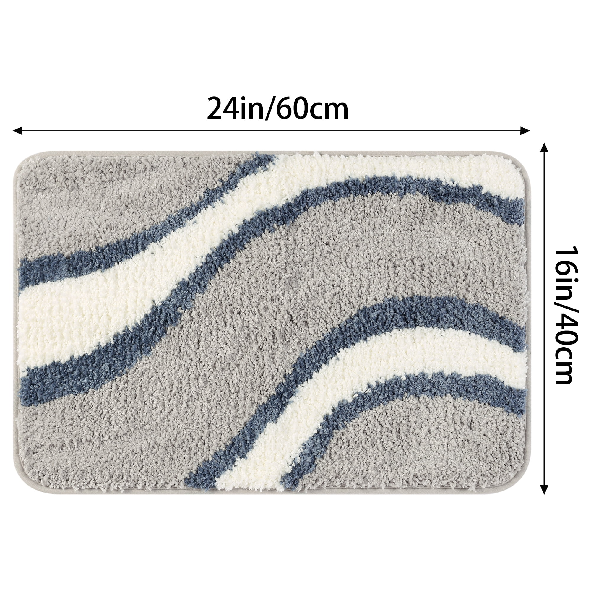 Unique Bargains Wavy Stripes Bathroom Rug Mat Absorbent Bath Rugs Non-Slip Multicolor 16" x 24"