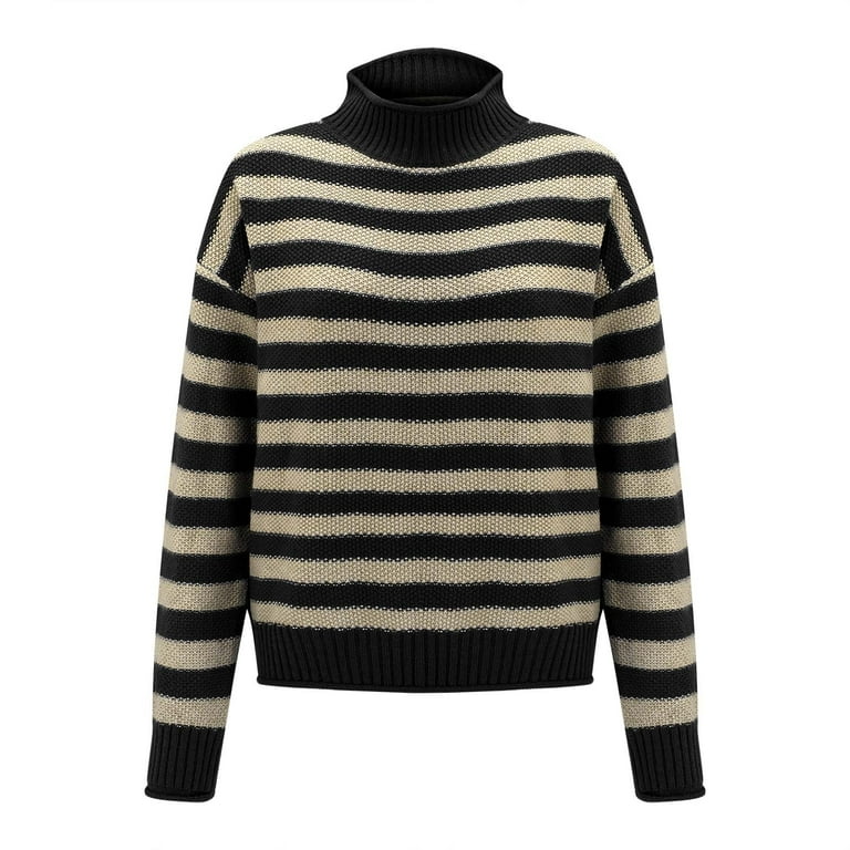 Work Elegant Striped Contrast Turtleneck Sweaters(3 Colors) Work Elegant Striped Contrast Turtleneck Sweaters(3 Colors)