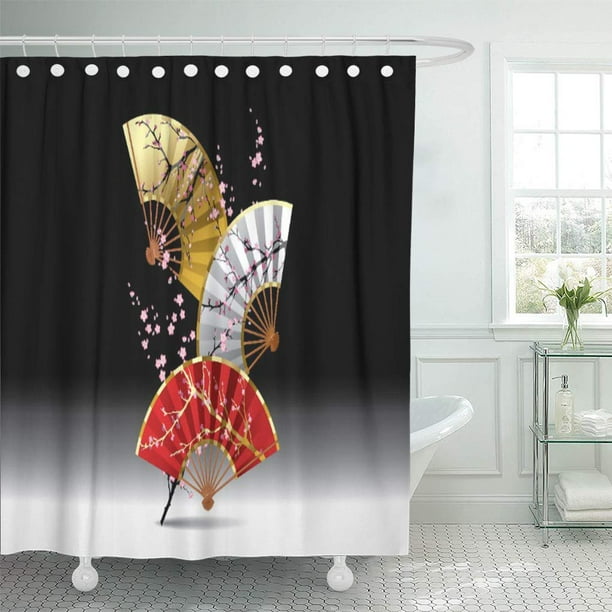 Suttom Artistic Ese Cherry Fans Asian, Oriental Shower Curtain