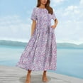 thumbnail image 2 of LOVZFMLL Summer Dresses for Women Short Sleeve A-Line Maxi Dresses Casual Floral Boho T-Shirt Dresses Flowy Beach Sundresses with Pockets Light Purple A XL, 2 of 5